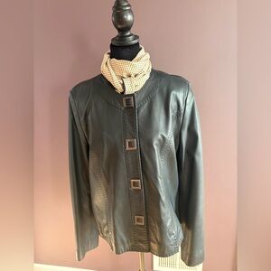 Chic Dark Navy Leather Jacket